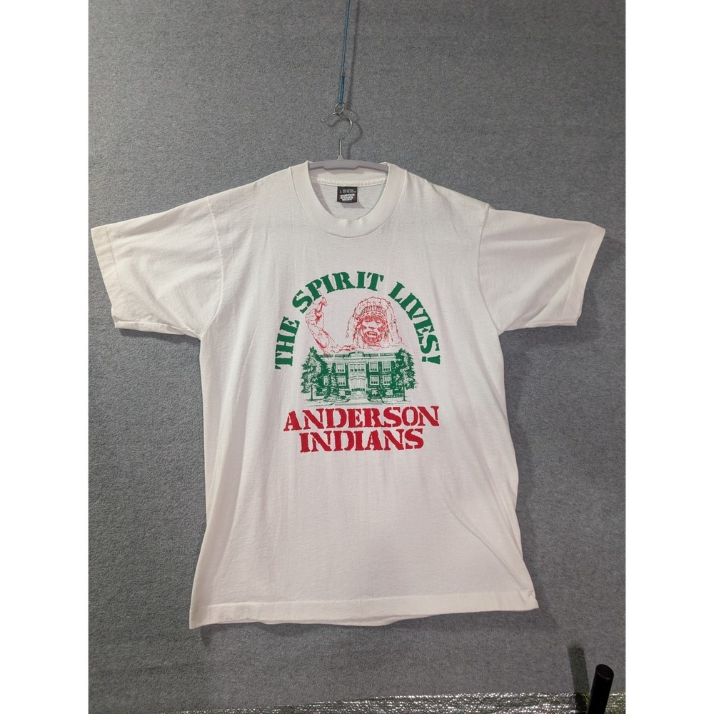 Vintage Anderson Indians The Spirit Lives Single Stitch T Shirt USA Large 90s